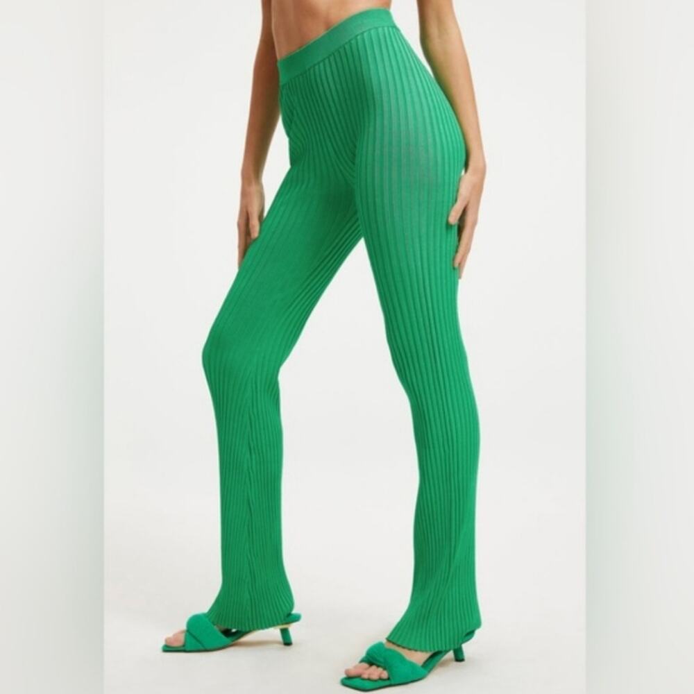 Good American Summer Green Ribbed Slim Pull-On Knit Pants NWT Size 1/2